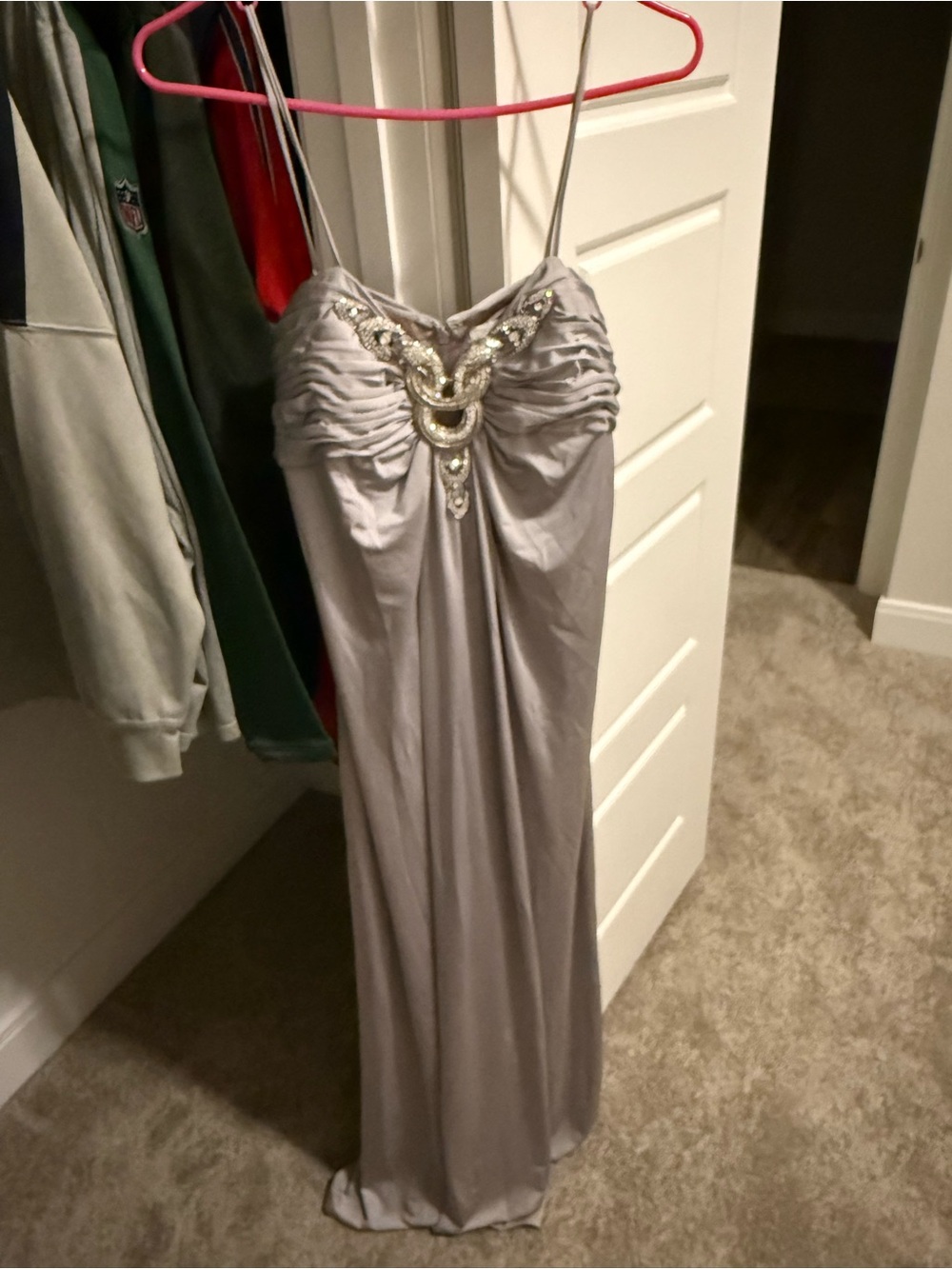 JM Collection Silver Beaded Maxi Dress